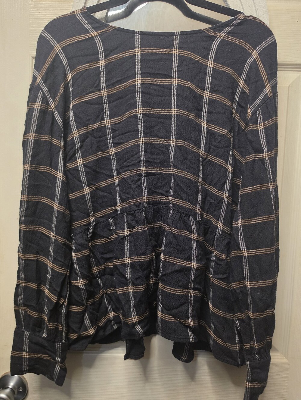 Madewell Black Plaid Button Back Blouse